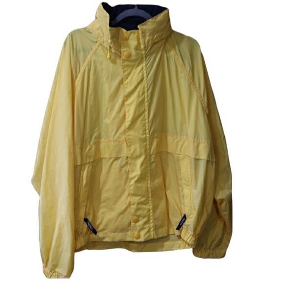 Nautica Yellow Vented Hidden Hood Nylon Windbreaker Jacket XL Preppy Sailing - Picture 1 of 16